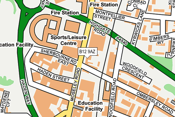 B12 9AZ map - OS OpenMap – Local (Ordnance Survey)