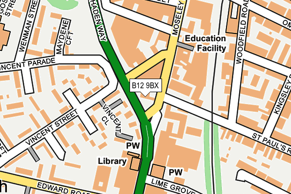 B12 9BX map - OS OpenMap – Local (Ordnance Survey)