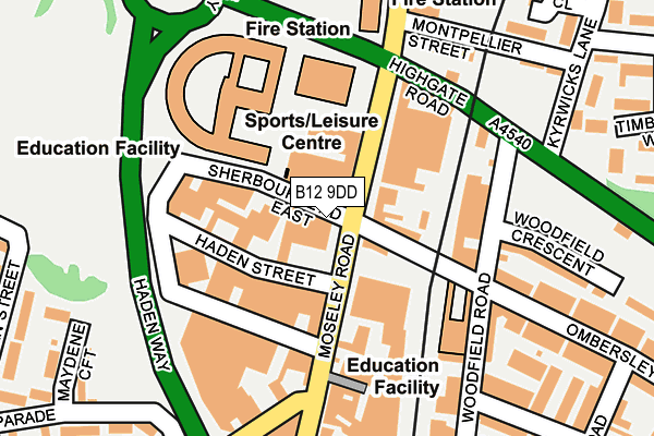 B12 9DD map - OS OpenMap – Local (Ordnance Survey)