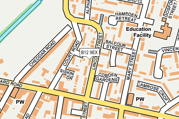 B12 9EX map - OS OpenMap – Local (Ordnance Survey)