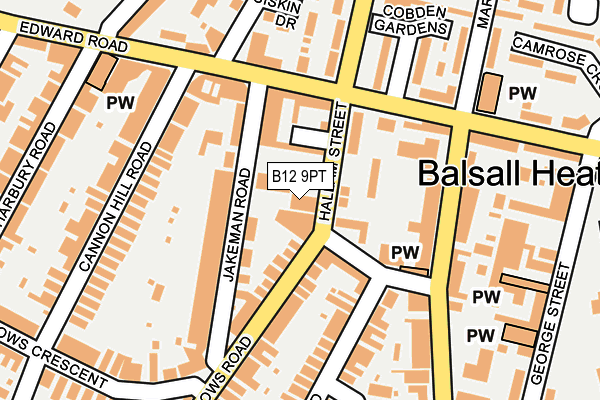 B12 9PT map - OS OpenMap – Local (Ordnance Survey)