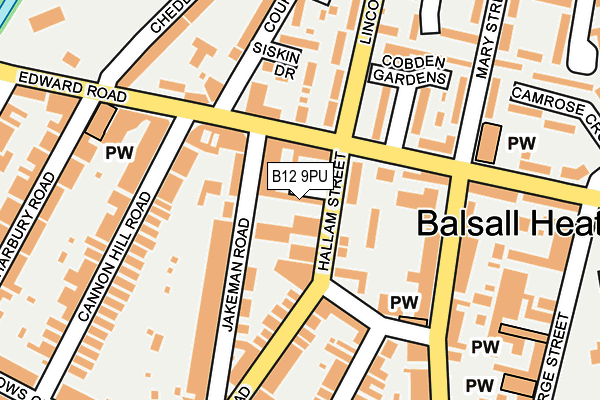 B12 9PU map - OS OpenMap – Local (Ordnance Survey)