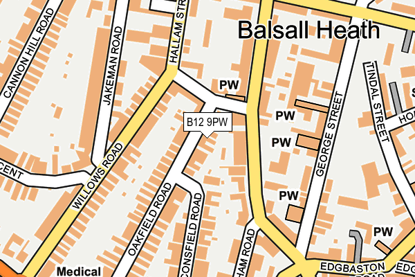 B12 9PW map - OS OpenMap – Local (Ordnance Survey)