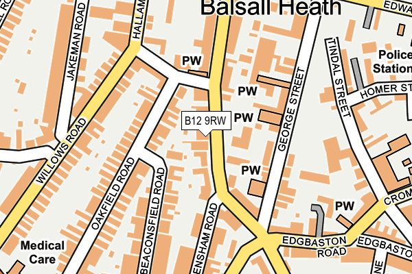 B12 9RW map - OS OpenMap – Local (Ordnance Survey)
