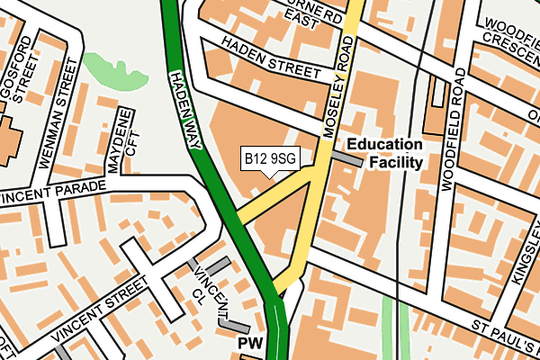 B12 9SG map - OS OpenMap – Local (Ordnance Survey)