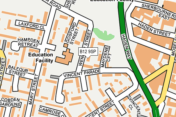 B12 9SP map - OS OpenMap – Local (Ordnance Survey)