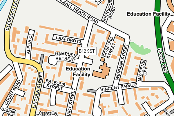 B12 9ST map - OS OpenMap – Local (Ordnance Survey)