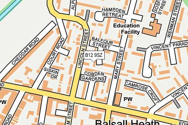 B12 9SZ map - OS OpenMap – Local (Ordnance Survey)