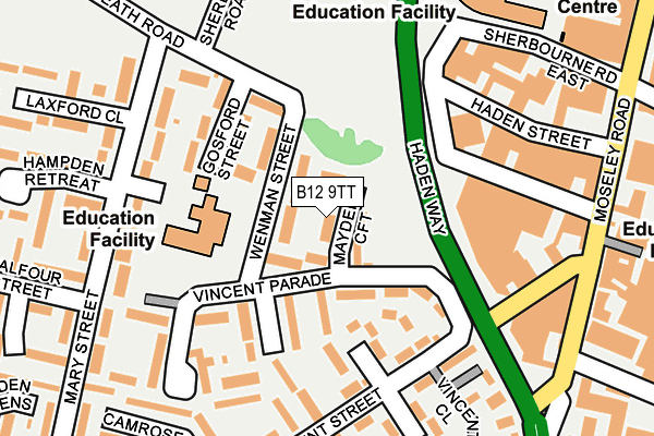 B12 9TT map - OS OpenMap – Local (Ordnance Survey)