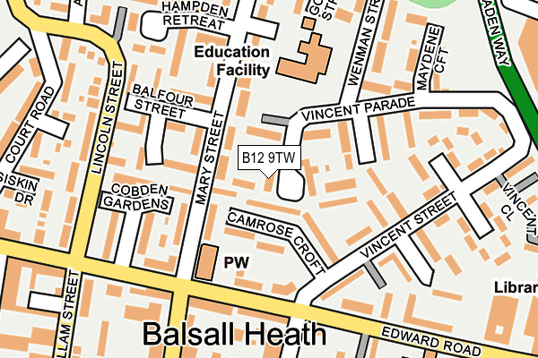 B12 9TW map - OS OpenMap – Local (Ordnance Survey)