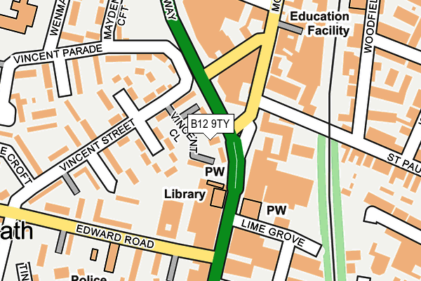 B12 9TY map - OS OpenMap – Local (Ordnance Survey)