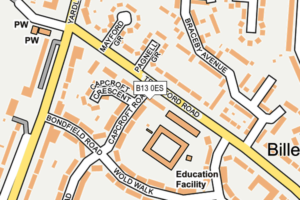 B13 0ES map - OS OpenMap – Local (Ordnance Survey)