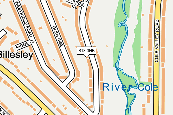 B13 0HB map - OS OpenMap – Local (Ordnance Survey)