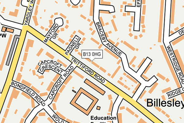 B13 0HG map - OS OpenMap – Local (Ordnance Survey)