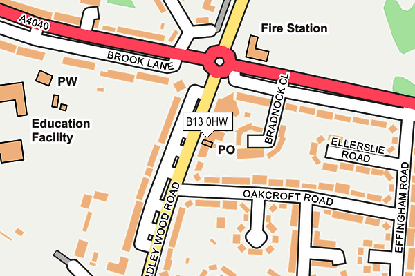 B13 0HW map - OS OpenMap – Local (Ordnance Survey)