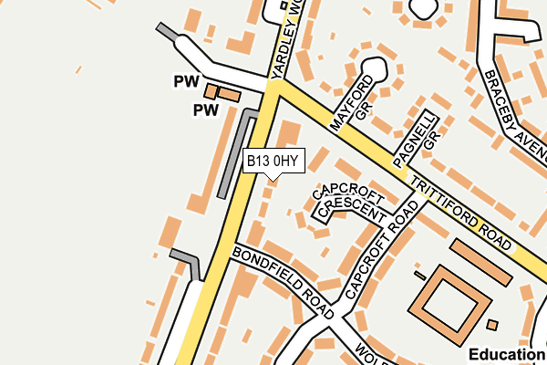B13 0HY map - OS OpenMap – Local (Ordnance Survey)