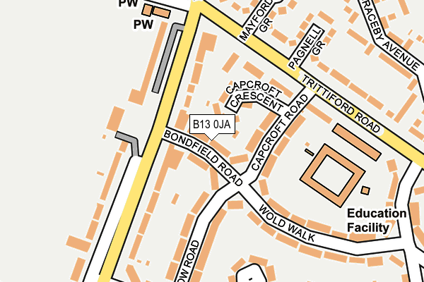B13 0JA map - OS OpenMap – Local (Ordnance Survey)