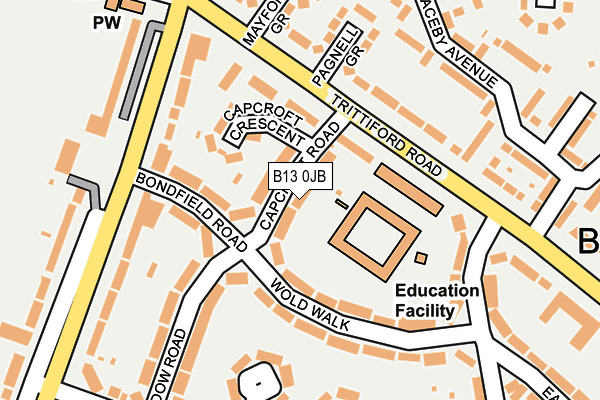 B13 0JB map - OS OpenMap – Local (Ordnance Survey)
