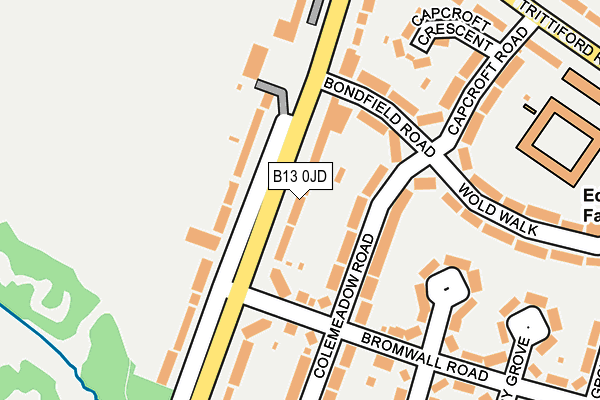 B13 0JD map - OS OpenMap – Local (Ordnance Survey)