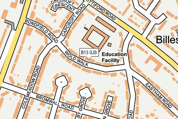 B13 0JS map - OS OpenMap – Local (Ordnance Survey)