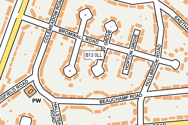 B13 0LL map - OS OpenMap – Local (Ordnance Survey)