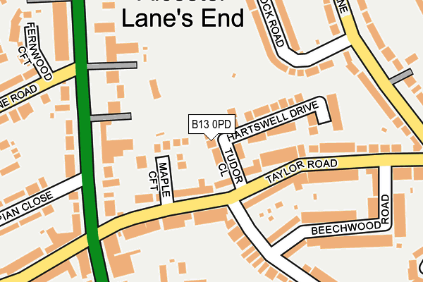 B13 0PD map - OS OpenMap – Local (Ordnance Survey)