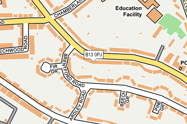 B13 0PJ map - OS OpenMap – Local (Ordnance Survey)