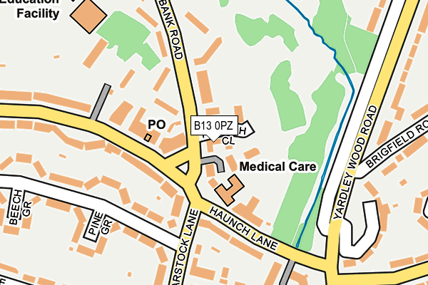 B13 0PZ map - OS OpenMap – Local (Ordnance Survey)