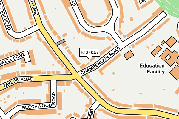 B13 0QA map - OS OpenMap – Local (Ordnance Survey)