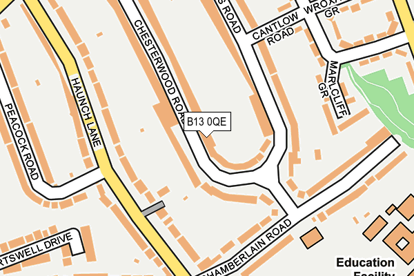 B13 0QE map - OS OpenMap – Local (Ordnance Survey)