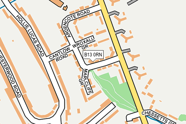 B13 0RN map - OS OpenMap – Local (Ordnance Survey)