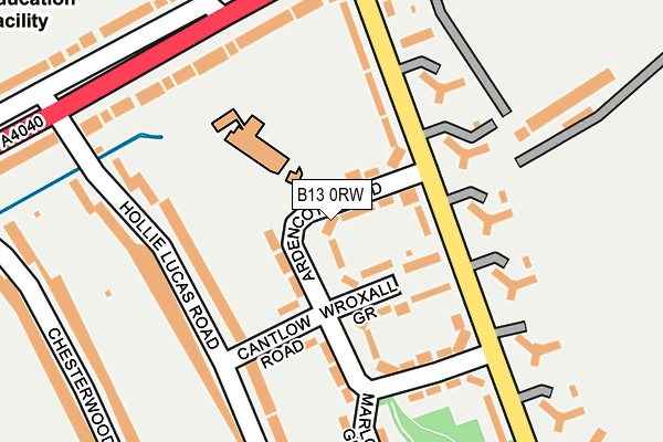 B13 0RW map - OS OpenMap – Local (Ordnance Survey)