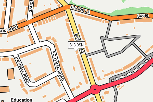 B13 0SN map - OS OpenMap – Local (Ordnance Survey)