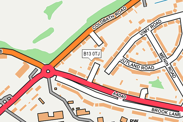 B13 0TJ map - OS OpenMap – Local (Ordnance Survey)