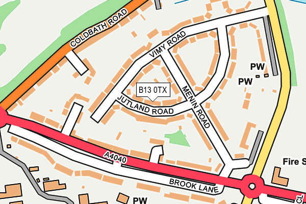 B13 0TX map - OS OpenMap – Local (Ordnance Survey)