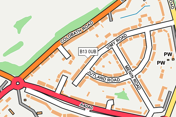 B13 0UB map - OS OpenMap – Local (Ordnance Survey)
