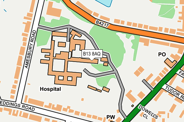 B13 8AQ map - OS OpenMap – Local (Ordnance Survey)
