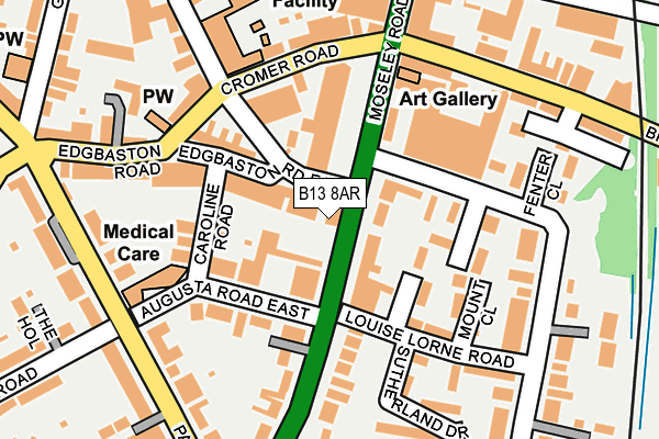 B13 8AR map - OS OpenMap – Local (Ordnance Survey)