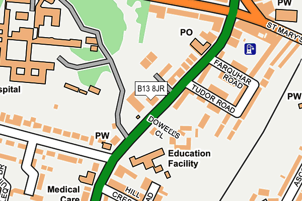 B13 8JR map - OS OpenMap – Local (Ordnance Survey)