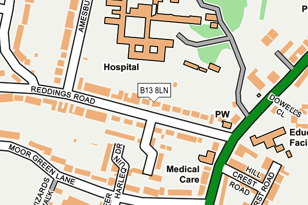 B13 8LN map - OS OpenMap – Local (Ordnance Survey)