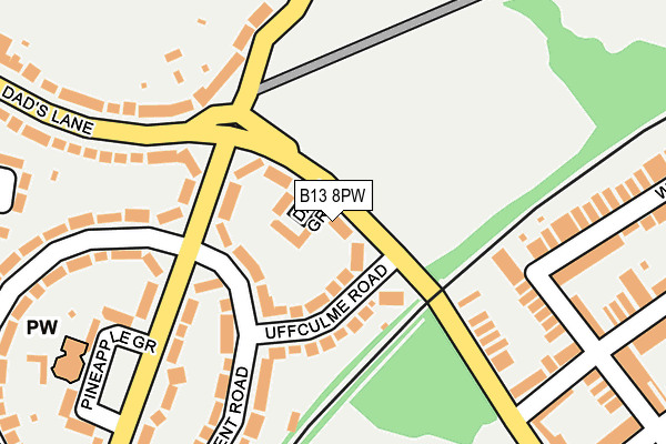 B13 8PW map - OS OpenMap – Local (Ordnance Survey)