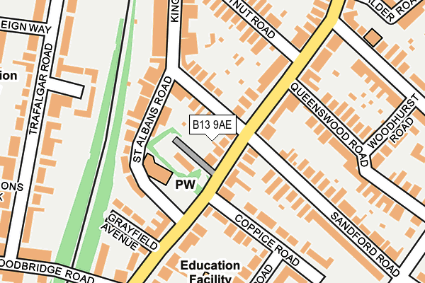 B13 9AE map - OS OpenMap – Local (Ordnance Survey)