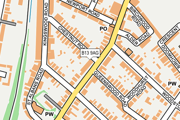 B13 9AG map - OS OpenMap – Local (Ordnance Survey)