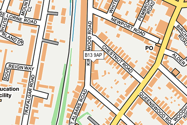 B13 9AP map - OS OpenMap – Local (Ordnance Survey)