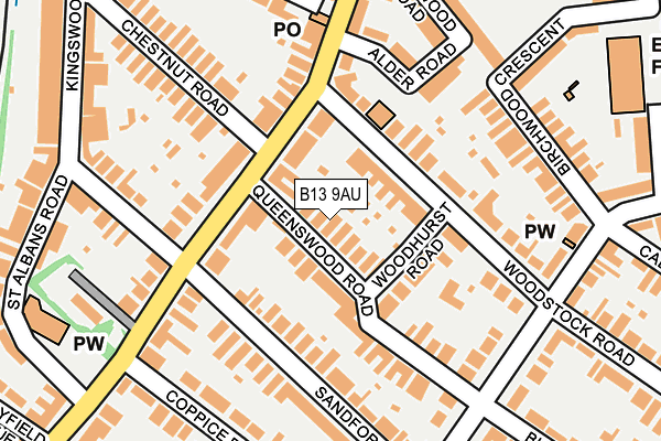 B13 9AU map - OS OpenMap – Local (Ordnance Survey)