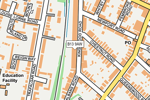 B13 9AW map - OS OpenMap – Local (Ordnance Survey)