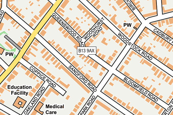 B13 9AX map - OS OpenMap – Local (Ordnance Survey)