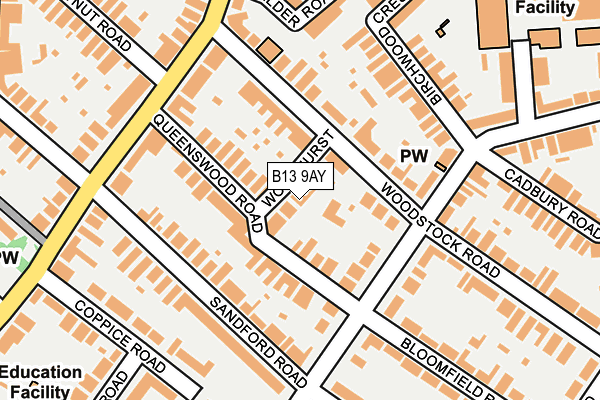 B13 9AY map - OS OpenMap – Local (Ordnance Survey)