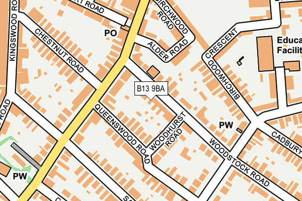 B13 9BA map - OS OpenMap – Local (Ordnance Survey)