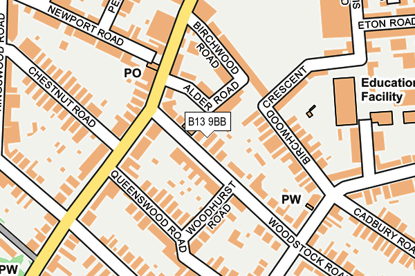 B13 9BB map - OS OpenMap – Local (Ordnance Survey)